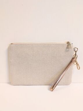 Madison West Canvas Wristlet Clutch Rose Gold Metallic Strap Boho Chic
